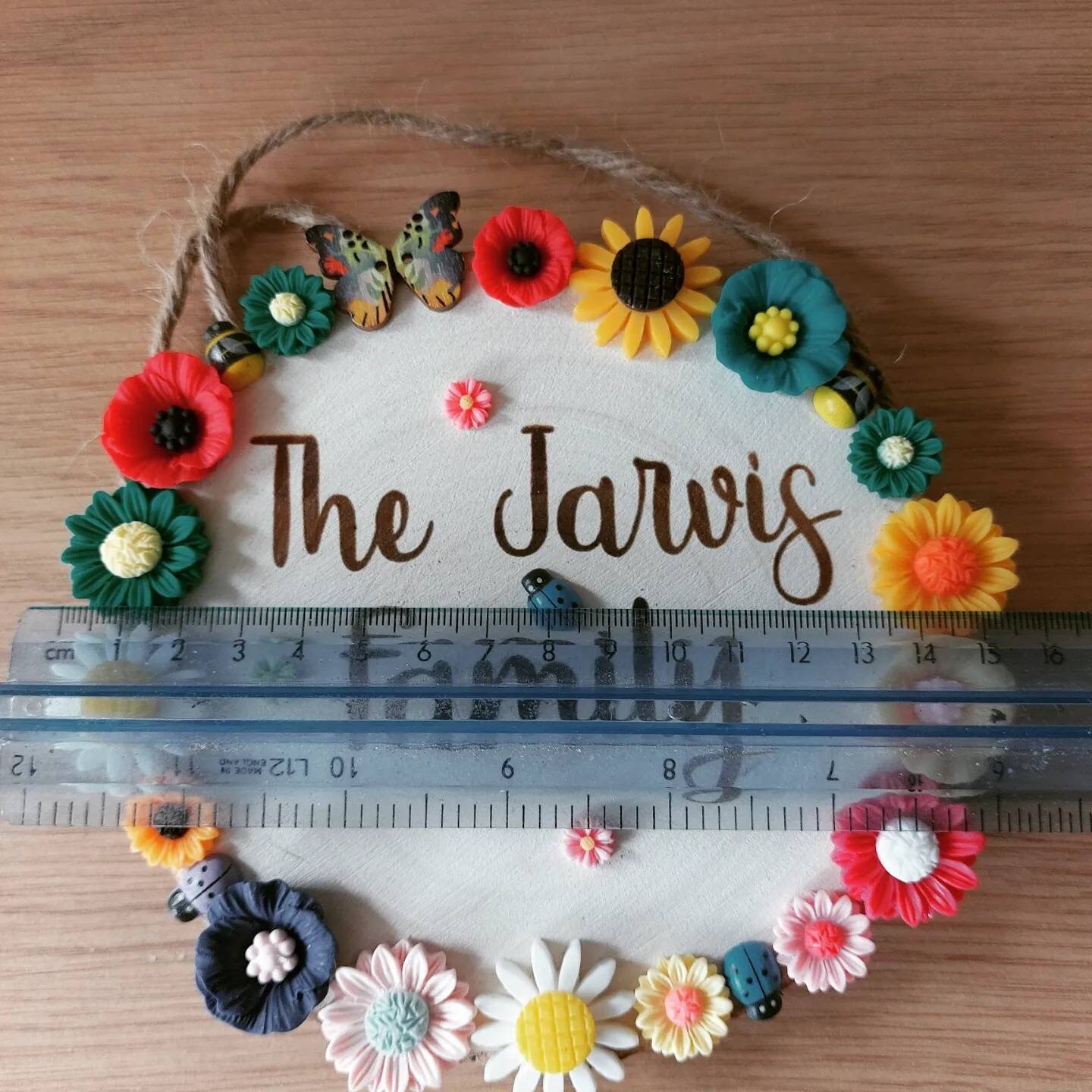 Vegetable Patch Engraved Wooden Log Garden Plaque Sign Personalised Name with Butterfly Sunflowers Daisy's Bees Veg Hung with Twine