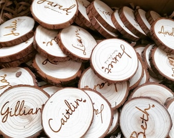Engraved Wooden 6-7cm Log Slice for Wedding Table Decorations Personalised Name or Table Number Perfect for a Rustic Wedding!