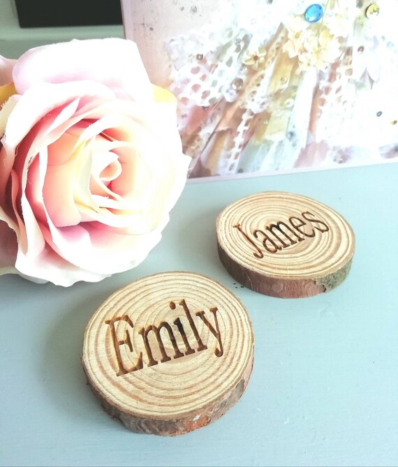 Engraved Wooden 5 6cm Log Slice For Wedding Table Decorations Etsy