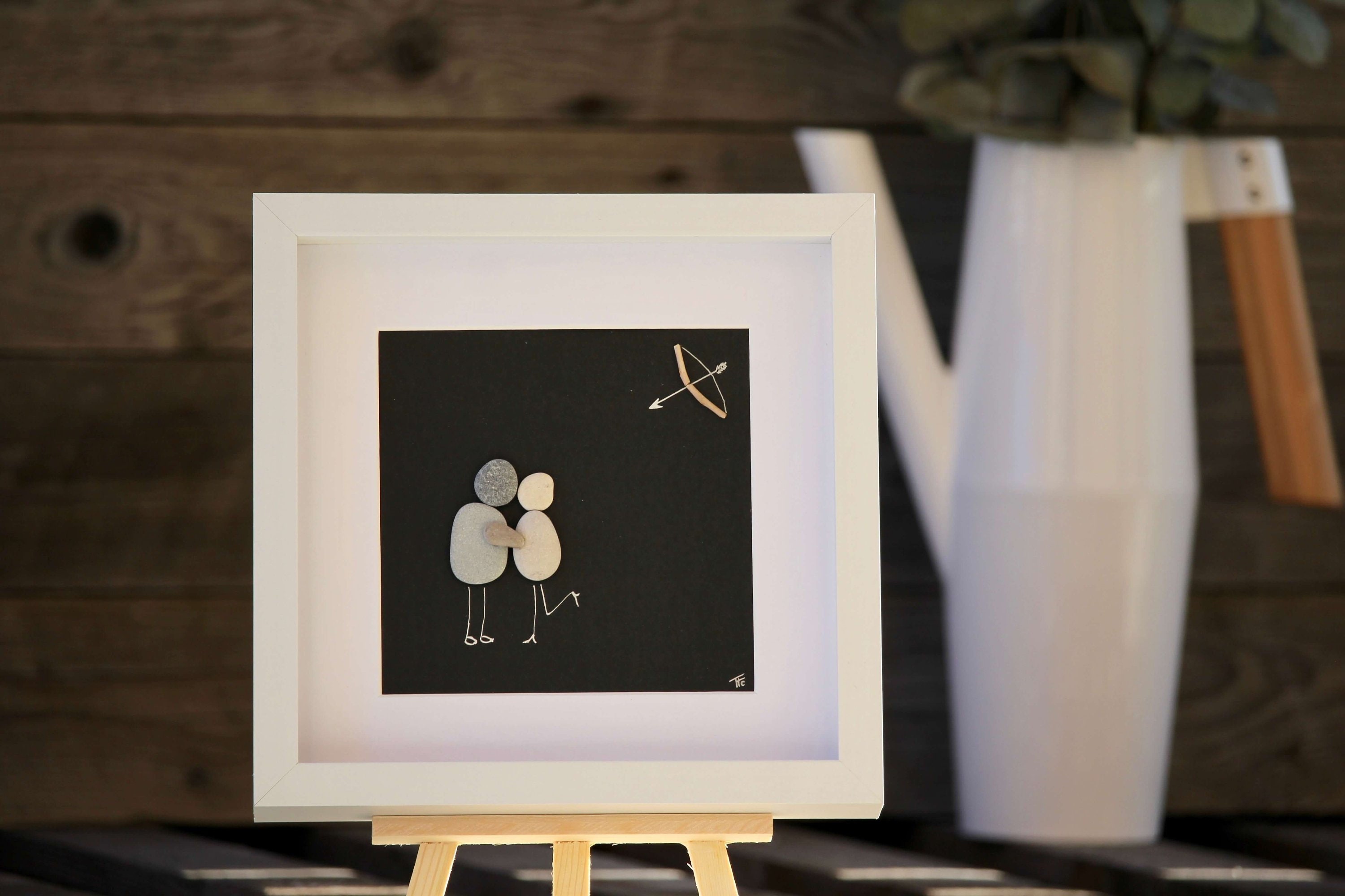 Pebble Art Galets Cadre Tableau Cadeau Gift | Amour Couple Rencontre Saint Valentin Lovers Amoureux