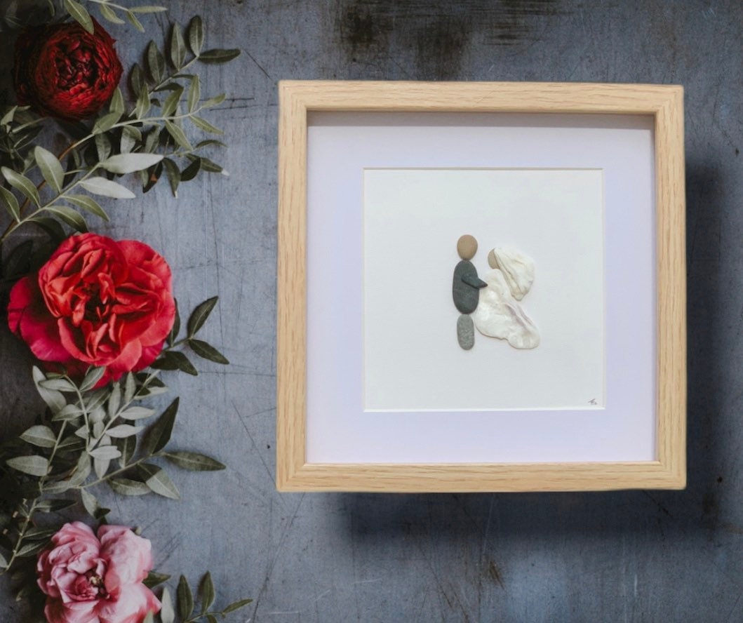 Pebble Art Galets Cadre Tableau Cadeau Gift | Amour Mariage Lovers Wedding Fiançailles Engagment Mar
