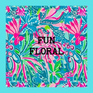 May include: A colorful floral pattern with the text "FUN FLORAL" in black letters.