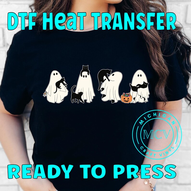 DTF Transfers Halloween / DTF Transfers Dtf Prints Transfer Ready Press Cute Ghost Lovers DTF Heat Transfers Ghost Cat Shirt Transfers H25 bild 4