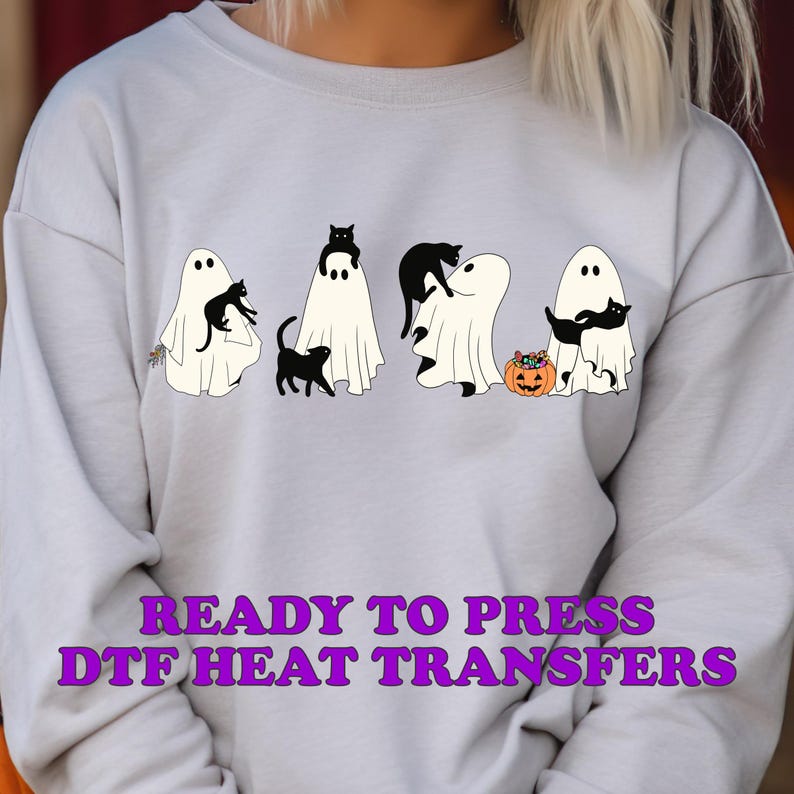 DTF Transfers Halloween / DTF Transfers Dtf Prints Transfer Ready Press Cute Ghost Lovers DTF Heat Transfers Ghost Cat Shirt Transfers H25 bild 3