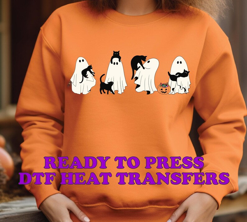 DTF Transfers Halloween / DTF Transfers Dtf Prints Transfer Ready Press Cute Ghost Lovers DTF Heat Transfers Ghost Cat Shirt Transfers H25 bild 5