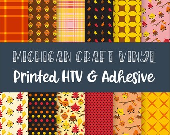 Kawaii Fall Leaves Patterned Vinyl - Printed 651 Vinyl/Printed Vinyl/Printed Outdoor Vinyl/Printed HTV/Printed Heat Transfer Vinyl