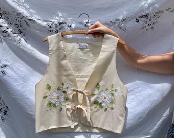 The Folk Vest Handmade by The Lovey Dovies | Vintage Heirloom Embroidered Linen | S-M