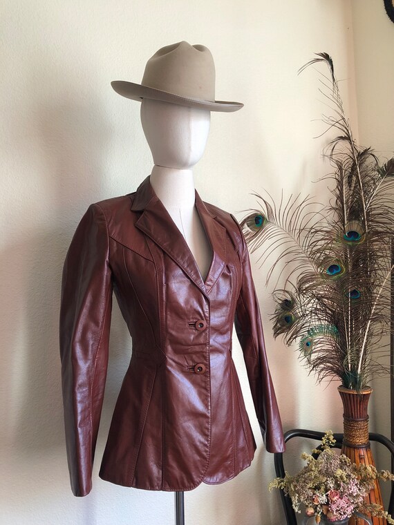 70s Wilson’s Leather Fitted Cognac Jacket | S - image 2