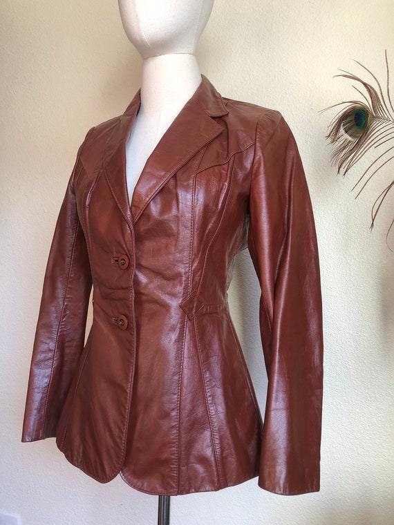 70s Wilson’s Leather Fitted Cognac Jacket | S - image 5