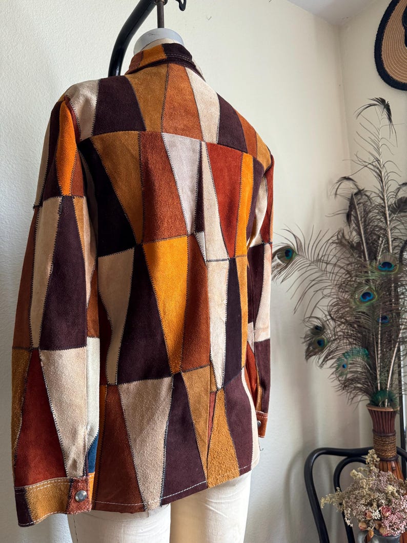 Rare 1970s Vintage Suede Leather Patchwork Jacket | S imagem 7