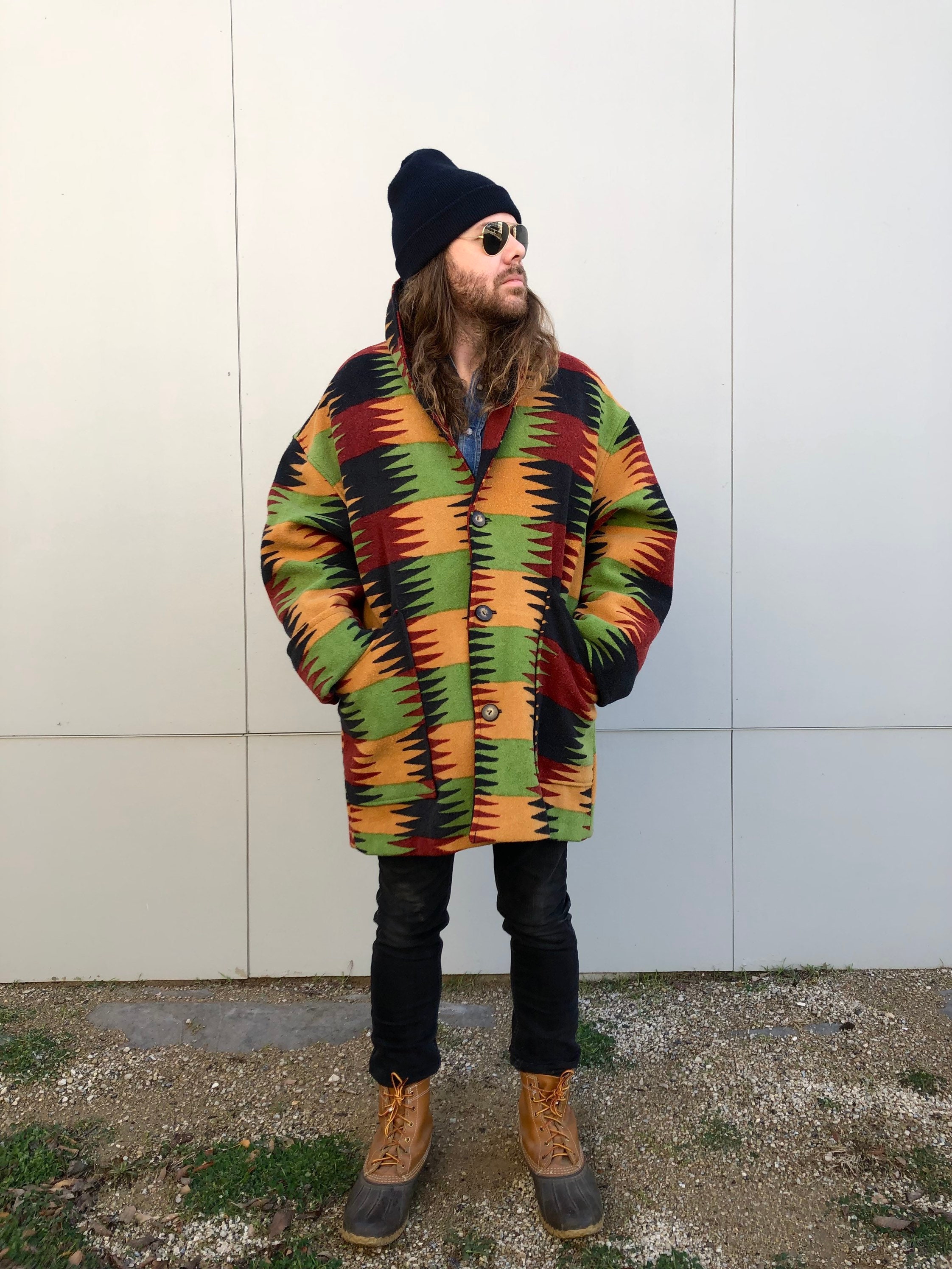 Wearable Art Southwestern Wool Blanket Coat | XL