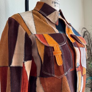 Rare 1970s Vintage Suede Leather Patchwork Jacket | S imagem 5