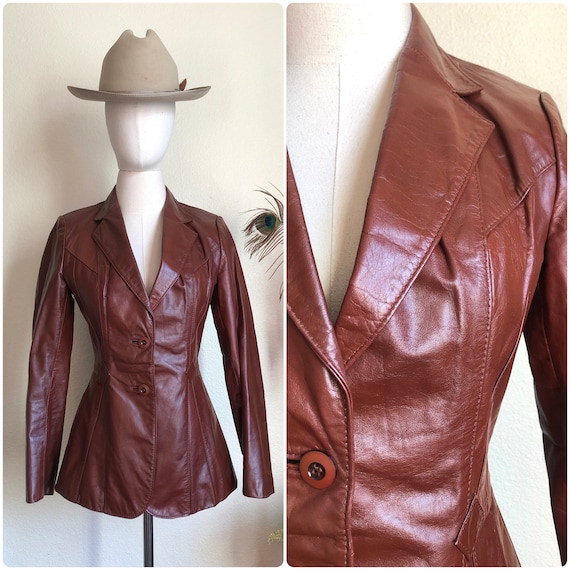 70s Wilson’s Leather Fitted Cognac Jacket | S - image 1