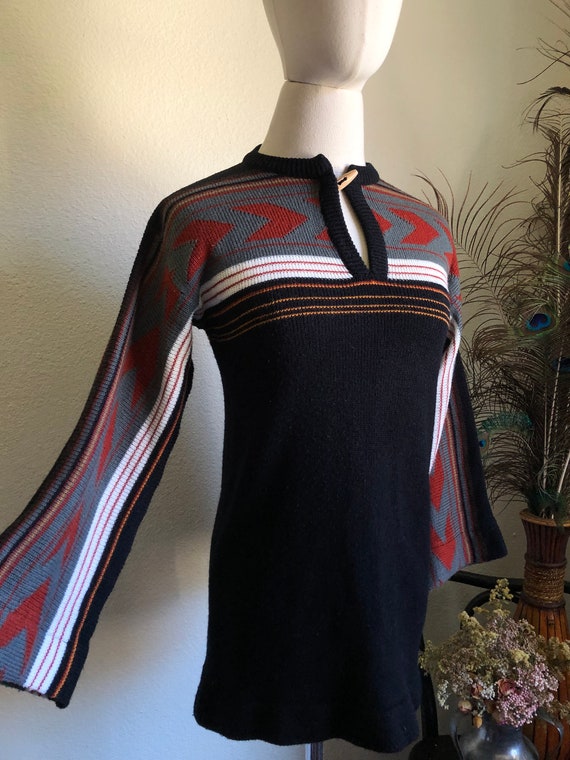 70s Southwest Sweater w/ Bell Sleeves | S - image 3