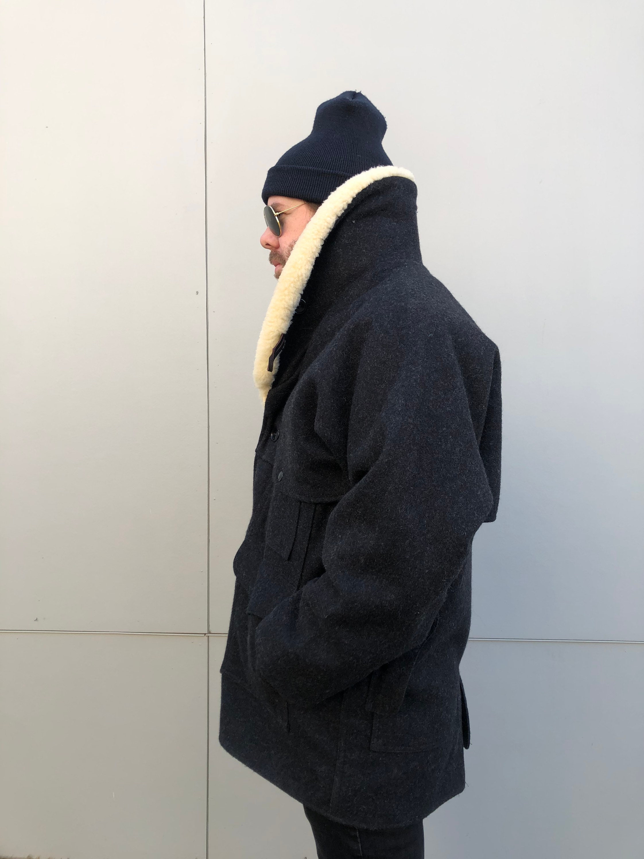Filson 100 Virgin Mackinaw Wool Packer Coat w Standup Sheepskin Collar XL