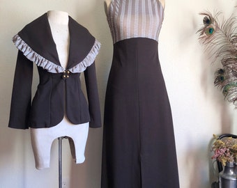 1970s Maxi Dress w/ Ruffle Blazer | S