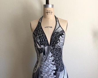 Vintage 1960s-1970s Floral Reversible One-Piece Swimsuit | XS-S