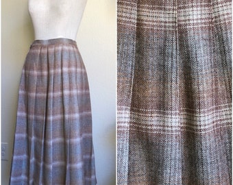 1980s Plaid Pleated Wool Skirt | 24" waist