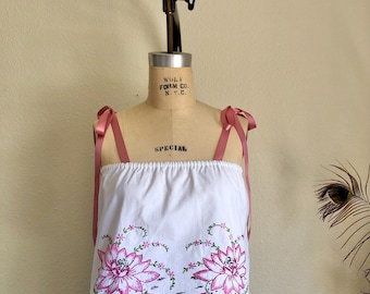 Lovey Dovies Handmade Heirloom Pillowcase Top w/ Hand Embroidered Flowers | S/M