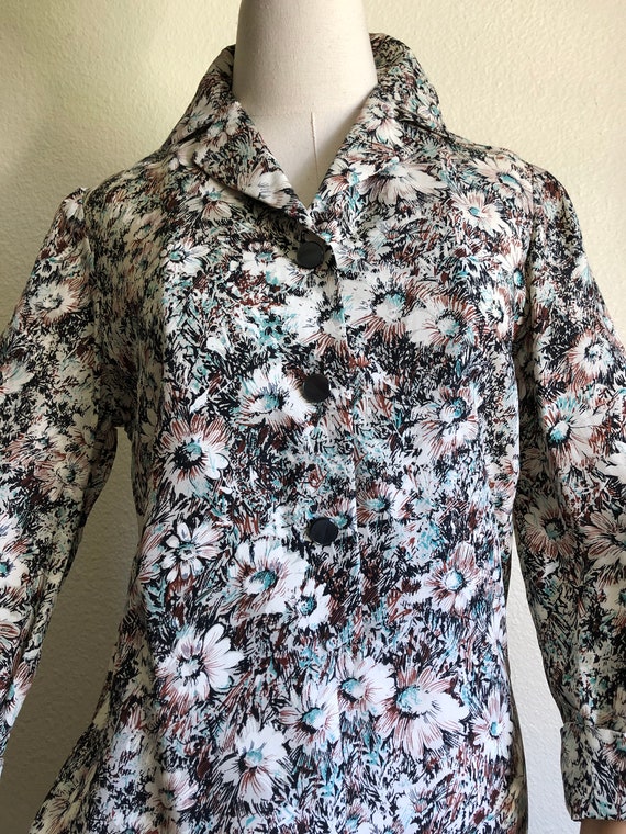 1950s Floral Silk Shift Dress | S - image 4