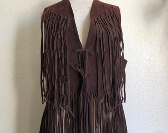 1970s Brown Leather Fringe Vest