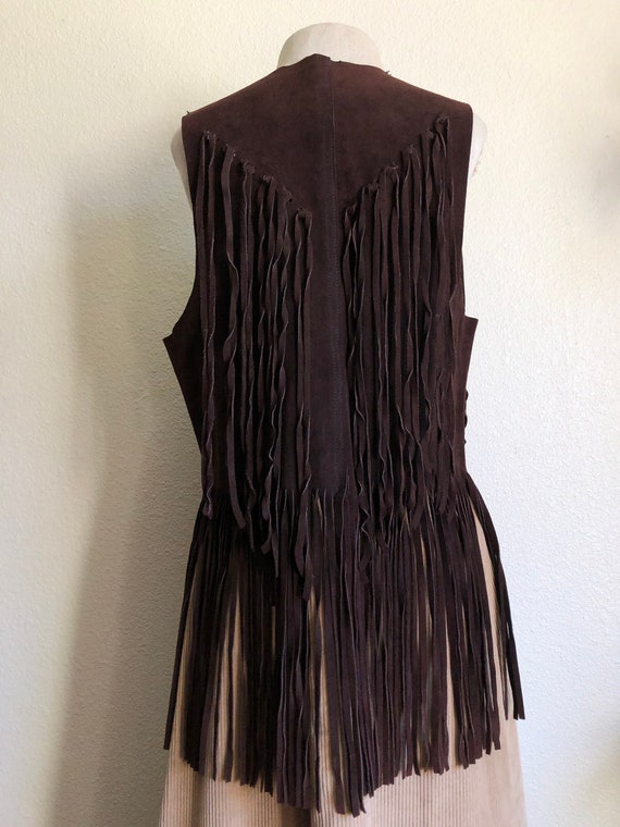1970s Brown Leather Fringe Vest - image 4