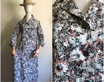 1950s Floral Silk Shift Dress | S