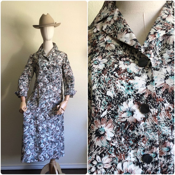 1950s Floral Silk Shift Dress | S - image 1