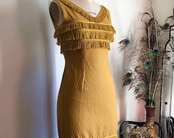 Flirty 1960's Gold Fringe Tapestry Dress | S