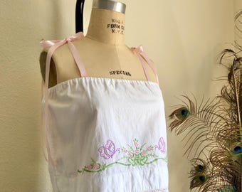 Lovey Dovies Handmade Heirloom Pillowcase Top w/ Hand Embroidered Flowers & Crochet | S/M