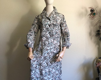 1950s Floral Silk Shift Dress | S