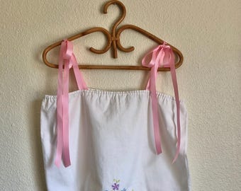 Lovey Dovies Handmade Heirloom Pillowcase Top w/ Hand Embroidered Flowers & Crochet | M/L