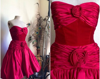 Romantic Victor Costa Taffeta & Velvet Cocktail Dress | XS