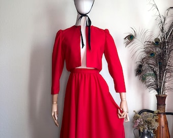 Playful 1980s Red 2pc Skirt + Bolero Set | XS