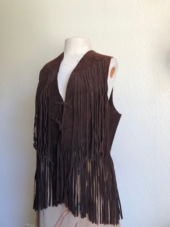 1970s Brown Leather Fringe Vest - image 3