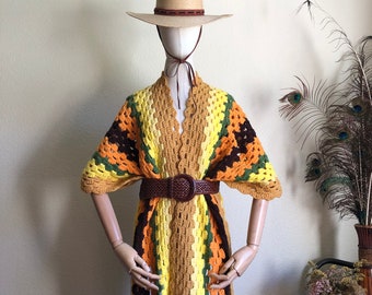 1970s Autumnal Crochet Shawl Coverup