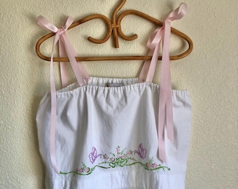Lovey Dovies Handmade Heirloom Pillowcase Top w/ Hand Embroidered Flowers & Crochet | S/M