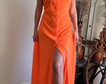 Vintage 1970s Terry Cloth Strapless Maxi / Kaftan Dress | M-L-XL