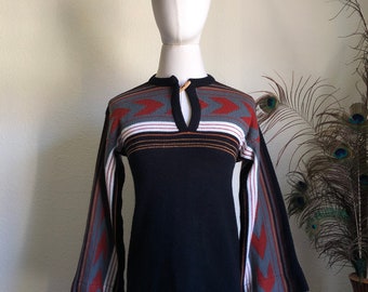 70s Southwest Sweater w/ Bell Sleeves | S