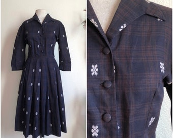 1940s Cotton Day Shirt Dress | 28" waist