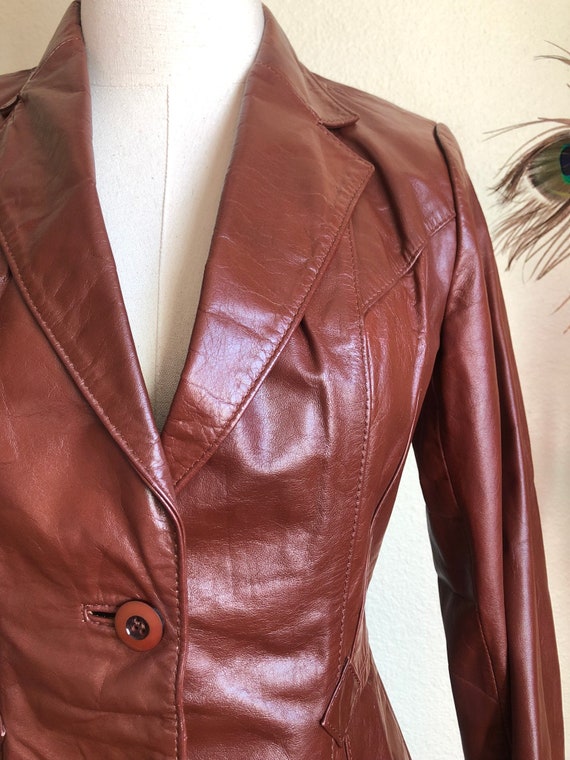 70s Wilson’s Leather Fitted Cognac Jacket | S - image 4