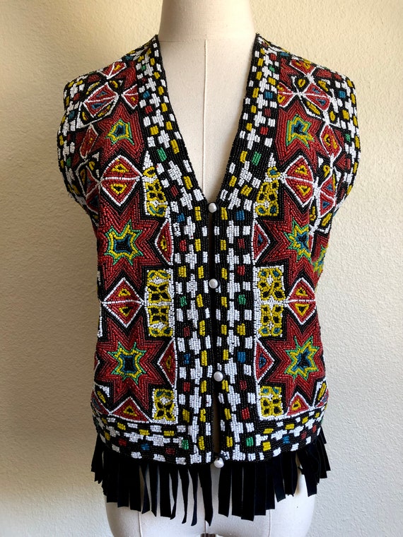 Vintage Designer Hand Beaded on Silk Vest w/ Fring