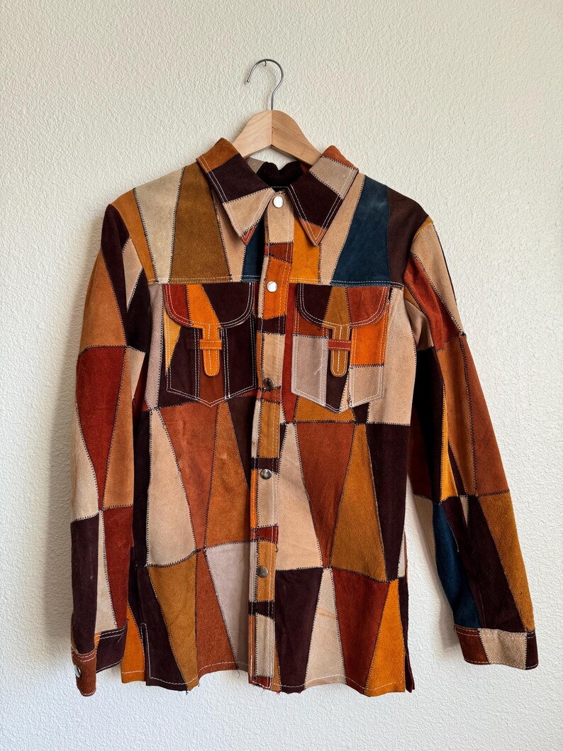Rare 1970s Vintage Suede Leather Patchwork Jacket | S imagem 8
