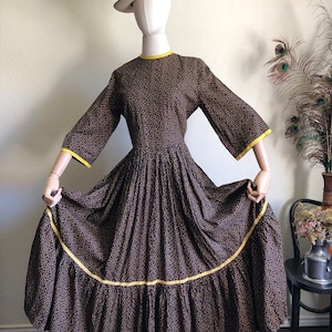 1970s Calico Prairie Dress | M