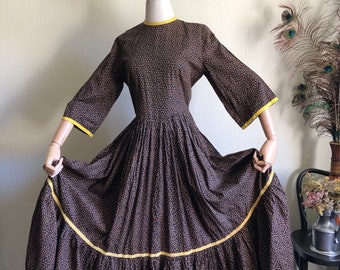 1970s Calico Prairie Dress | M