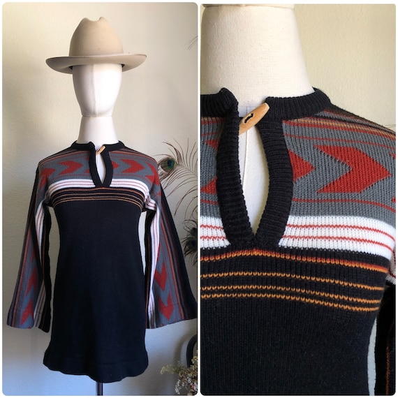 70s Southwest Sweater w/ Bell Sleeves | S - image 7