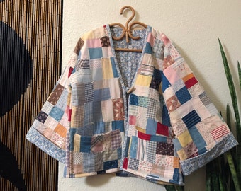 Vintage Quilt Coat: Patchwork Feed Sack Quilt, Handmade by The Lovey Dovies | M/L