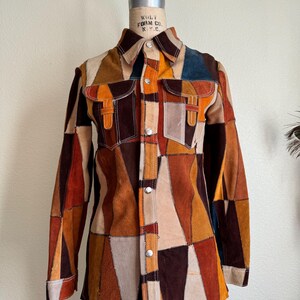 Rare 1970s Vintage Suede Leather Patchwork Jacket | S