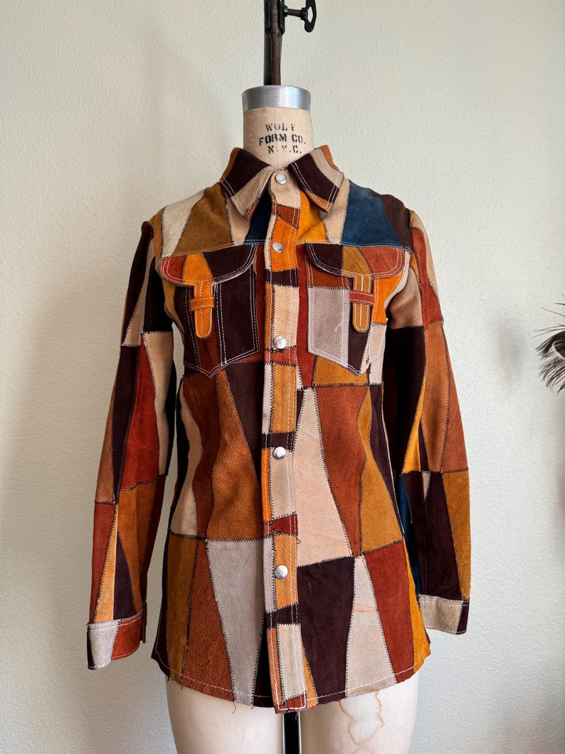 Rare 1970s Vintage Suede Leather Patchwork Jacket | S imagem 1