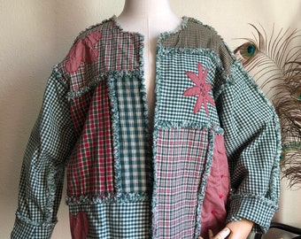 Vintage 1990s Patchwork Plaid Quilt Jacket Coat | L-XL